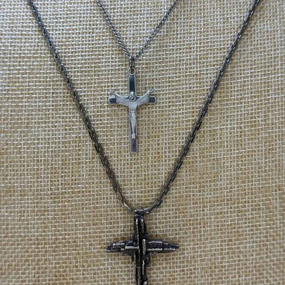 Gothic Brutalist Religious Grunge Cross Necklace Bundle Lot of 2‎ Unbranded